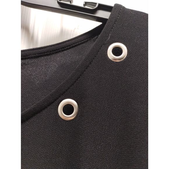 89th & Madison NWT Women's Plus Size 2X Black Grommet Neck Slit Sleeve Blouse - Picture 3 of 9